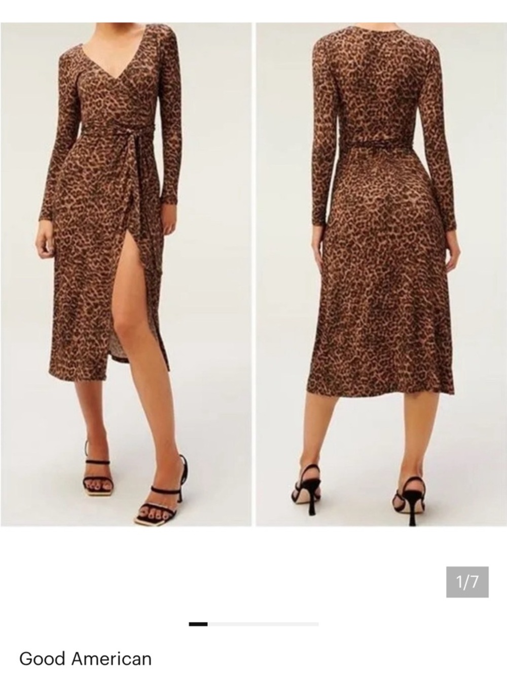 Good American Brown Leopard-Print Wrap Midi Dress